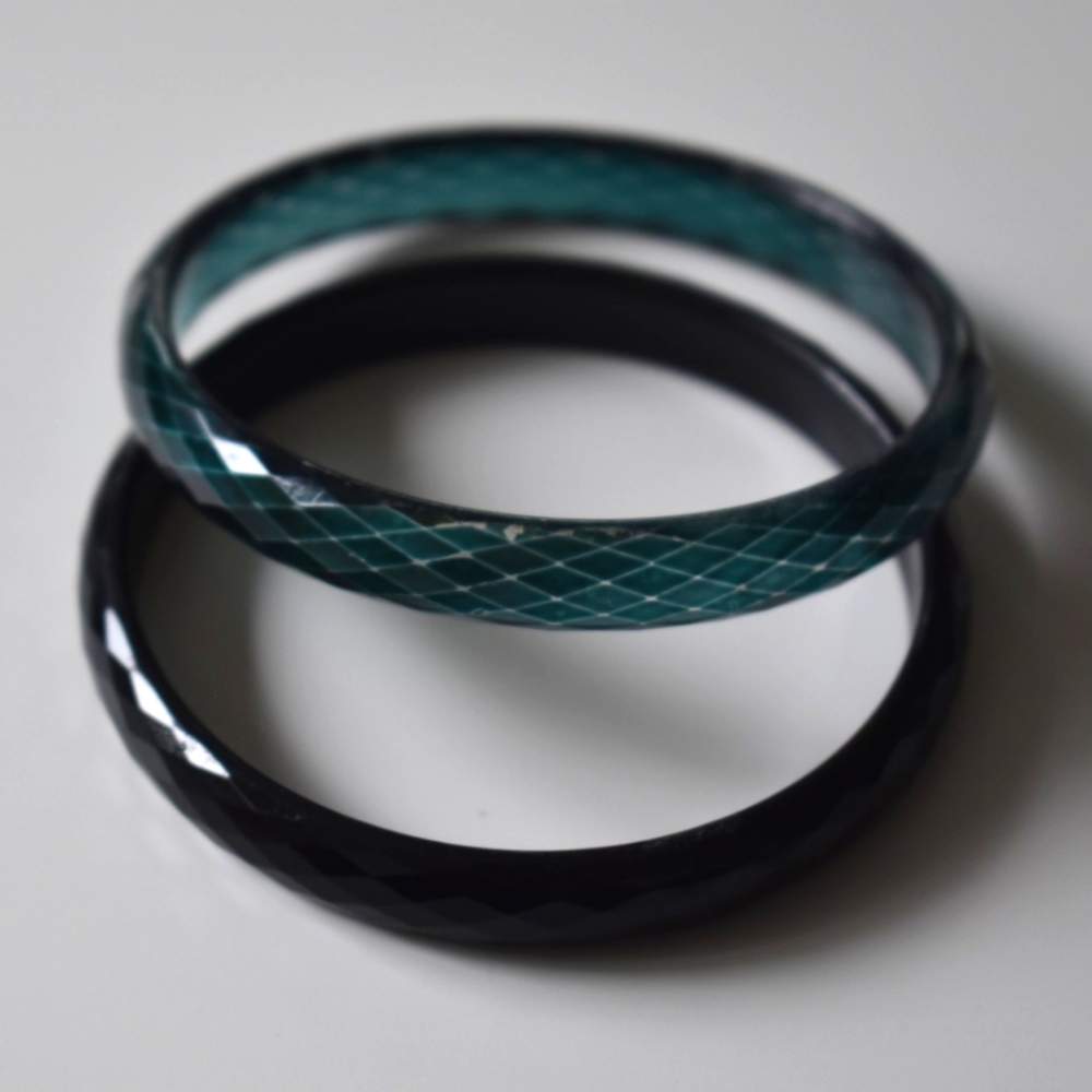 Translucent Plastic Teal and Black Matching Bangles (set of 2)